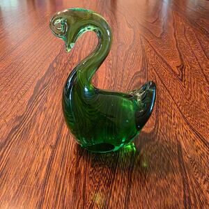 Viking hand-Blown Emerald Green Glass Swan Duck  MCM Mid-Century Bird 4 in Tall